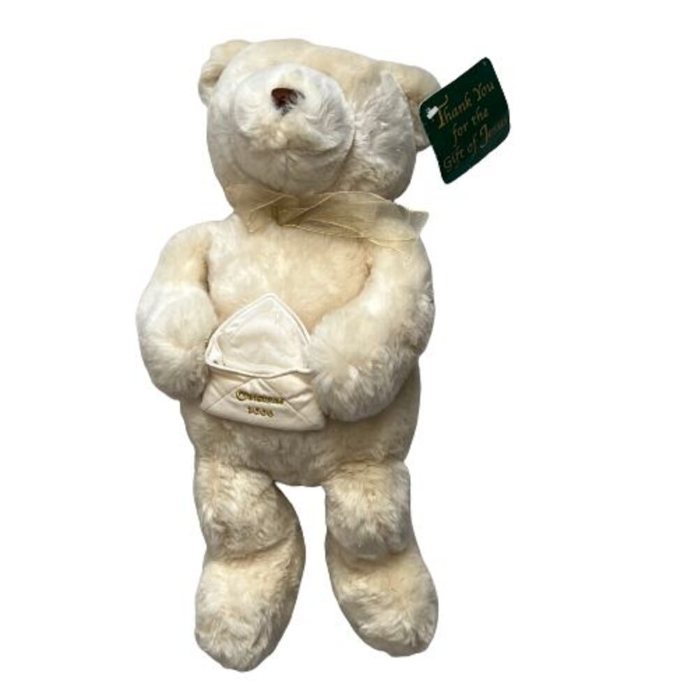 Gund Bear Plush Christmas Purse Bow Neck‎ Cream Adorable Stuffed Animal Kids Toy